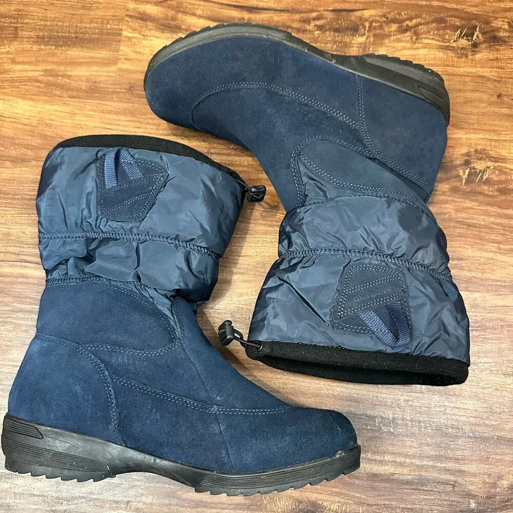 Lands End Blue Suede Slip On Slouch Winter Snow Boots 461673 Women's 9 9B